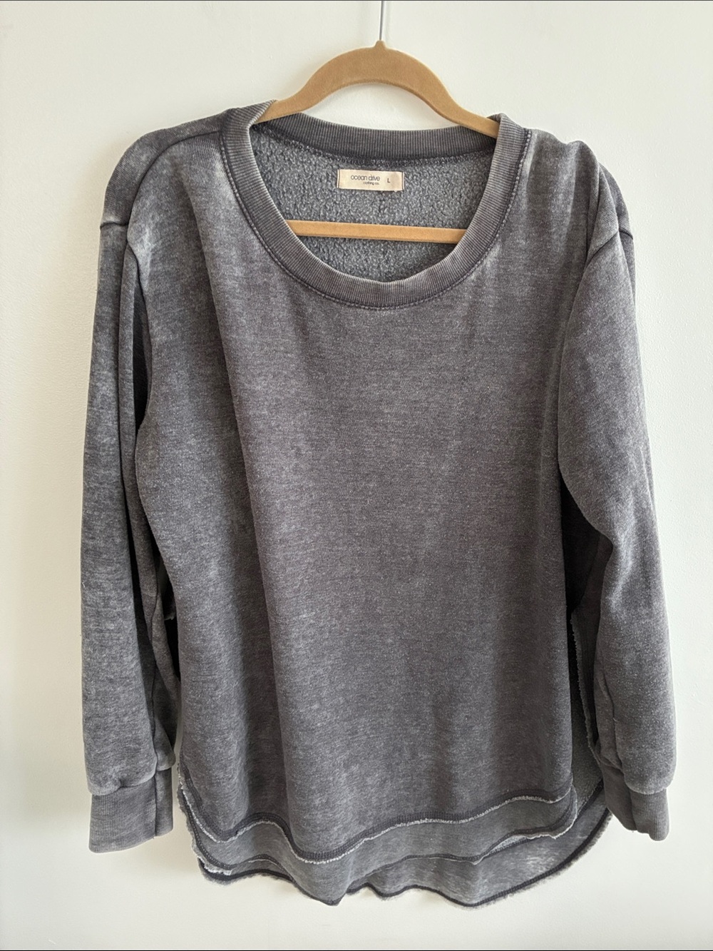 Cozy Washed Gray Crewneck Pullover Sweater